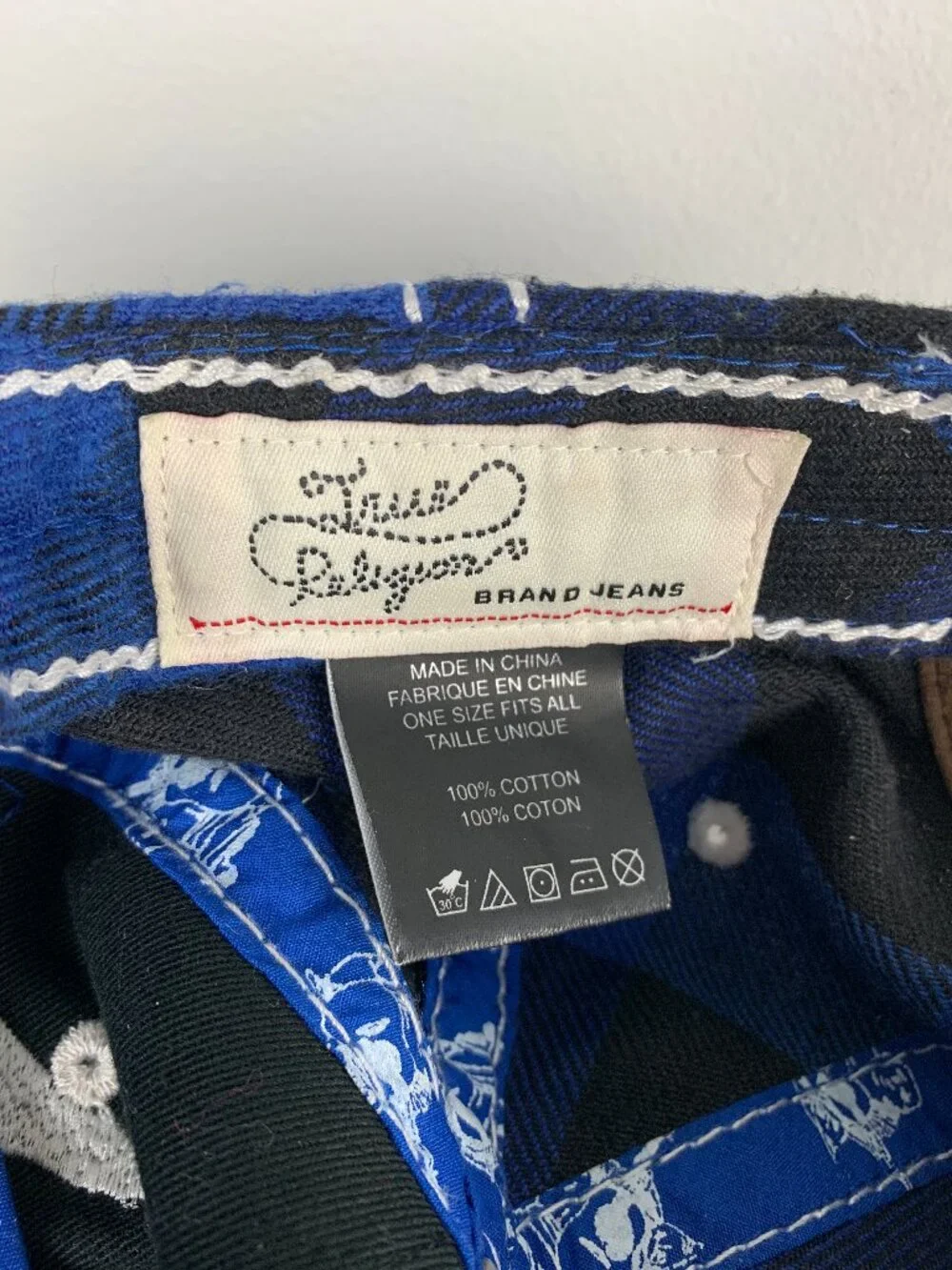 True Religion Distressed Blue Plaid Hat
